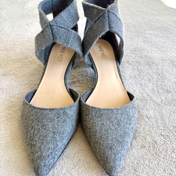 Nine West Zingy Pointy Toe D’Orsay Kitten Heel Grey Wool Pumps - Picture 2 of 11